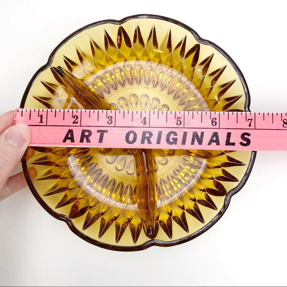 Vintage Amber Glass Three Section Relish Dish - Picture 4 of 4